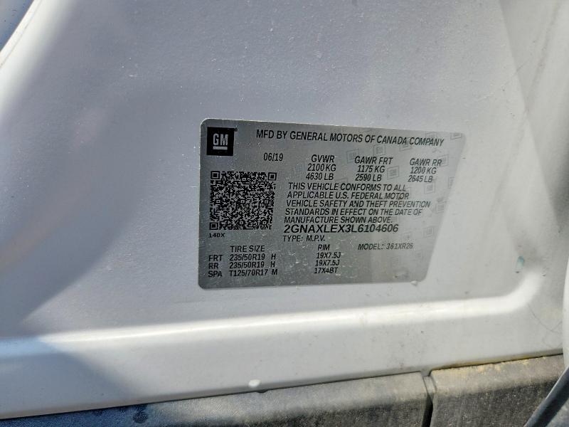 Aukcja sprzedaży 2020 Chevrolet Equinox, vin: 2GNAXLEX3L6104606, numer aukcji: 60024906