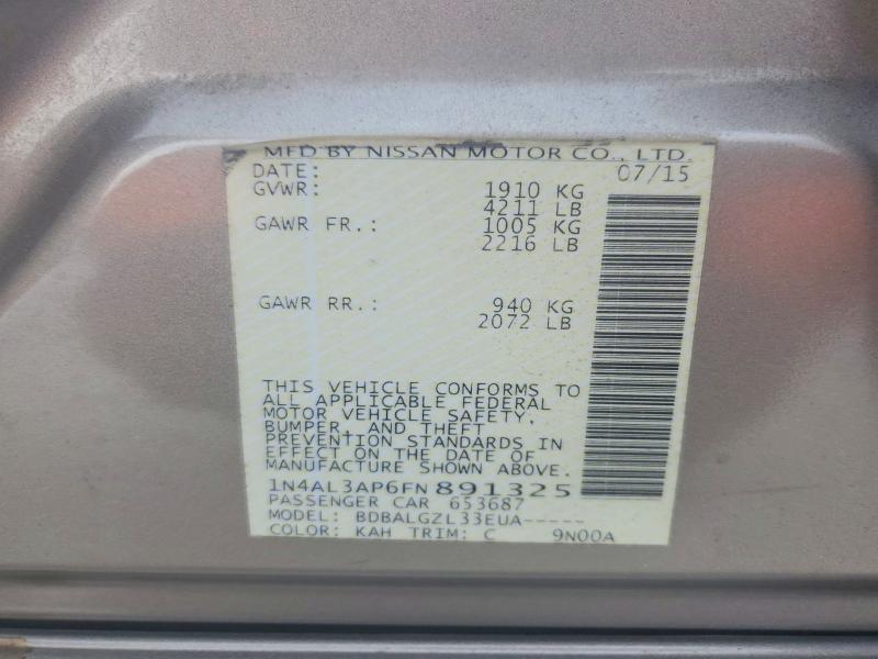 Продажа на аукционе авто 2015 Nissan Altima, vin: 1N4AL3AP6FN891325, номер лота: 61619016
