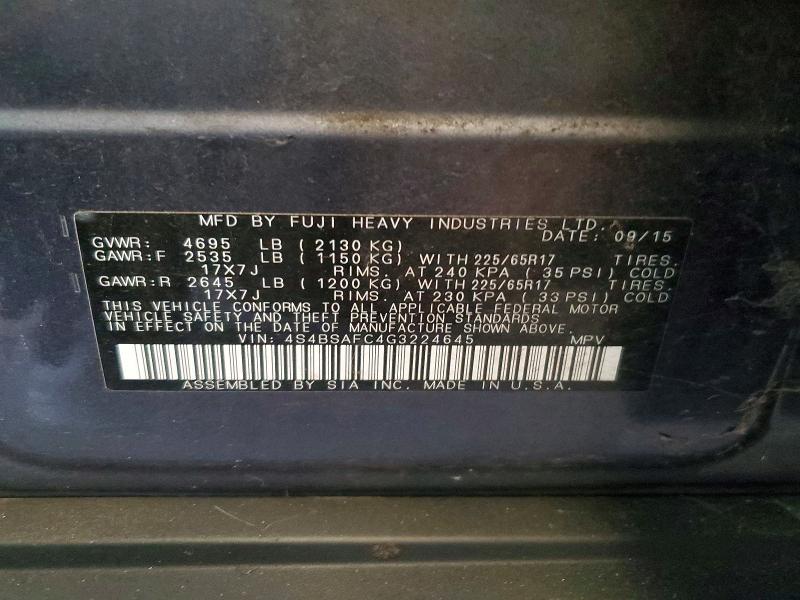 Продаж на аукціоні авто 2016 Subaru Outback, vin: 4S4BSAFC4G3224645, номер лоту: 60478686