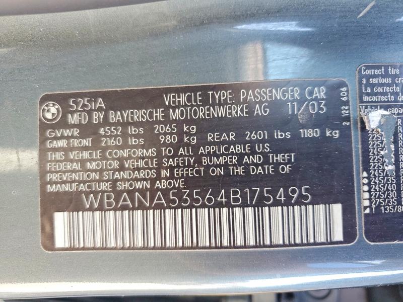 Aukcja sprzedaży 2004 Bmw 525, vin: WBANA53564B175495, numer aukcji: 63246486