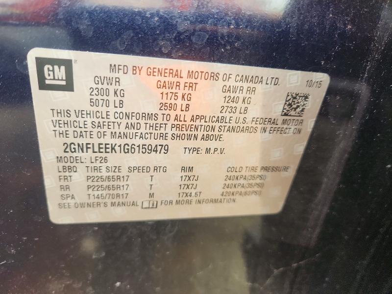 59946676 :رقم المزاد ، 2GNFLEEK1G6159479 vin ، 2016 Chevrolet Equinox مزاد بيع