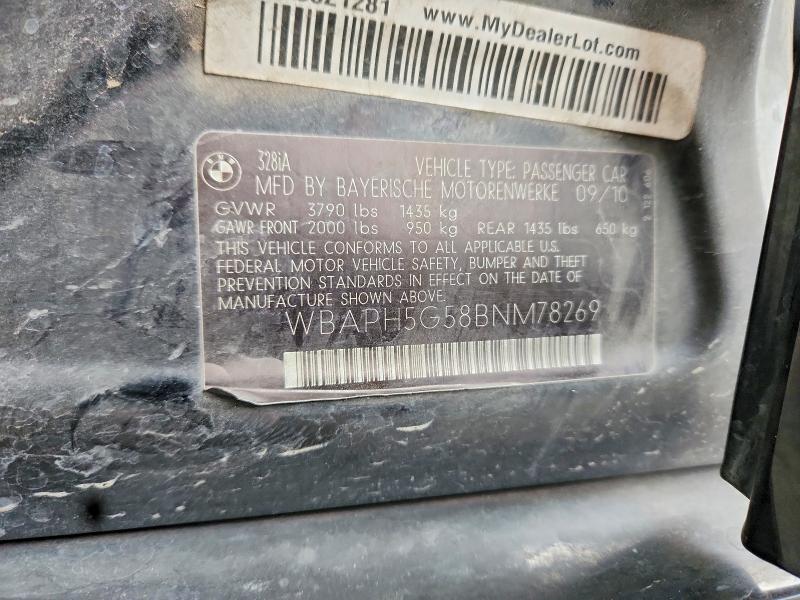 2011 Bmw 328 მანქანა იყიდება აუქციონზე, vin: WBAPH5G58BNM78269, აუქციონის ნომერი: 61909026