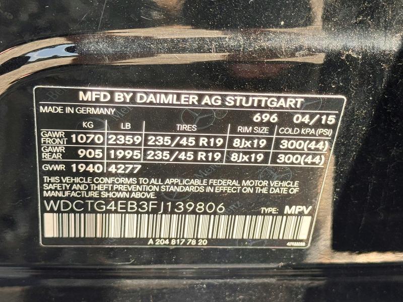 Aukcja sprzedaży 2015 Mercedes-benz Gla, vin: WDCTG4EB3FJ139806, numer aukcji: 63145776
