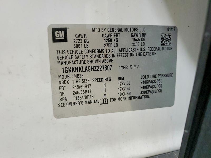 Aukcja sprzedaży 2017 Gmc Acadia, vin: 1GKKNKLA9HZ227807, numer aukcji: 59703356