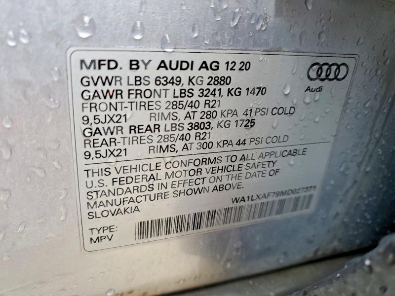 Продажа на аукционе авто 2021 Audi Q7, vin: WA1LXAF79MD027371, номер лота: 59738046