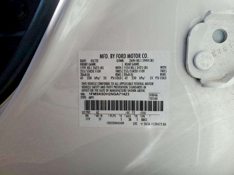 Aukcja sprzedaży 2022 Ford Explorer, vin: 1FMSK8DH2NGA71423, numer aukcji: 63160356