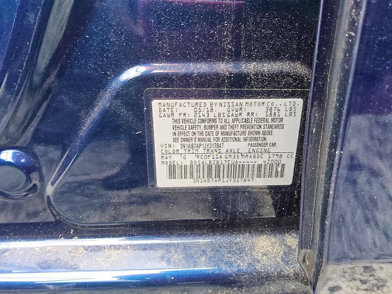 Aukcja sprzedaży 2018 Nissan Sentra, vin: 3N1AB7AP1JY317847, numer aukcji: 85454495
