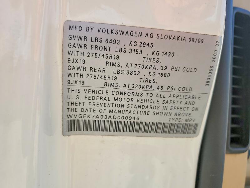 Продажа на аукционе авто 2010 Volkswagen Touareg, vin: WVGFK7A93AD000946, номер лота: 62820106
