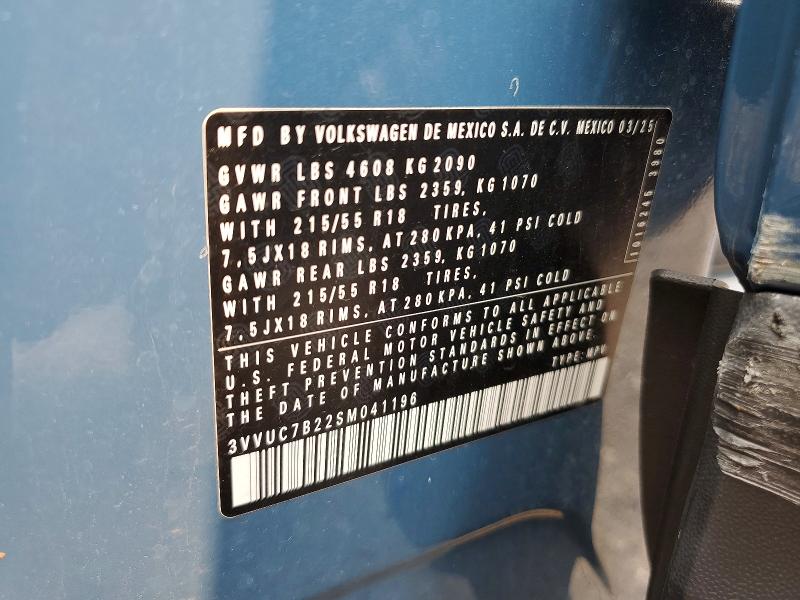 Продаж на аукціоні авто 2025 Volkswagen Taos, vin: 3VVUC7B22SM041196, номер лоту: 61339746