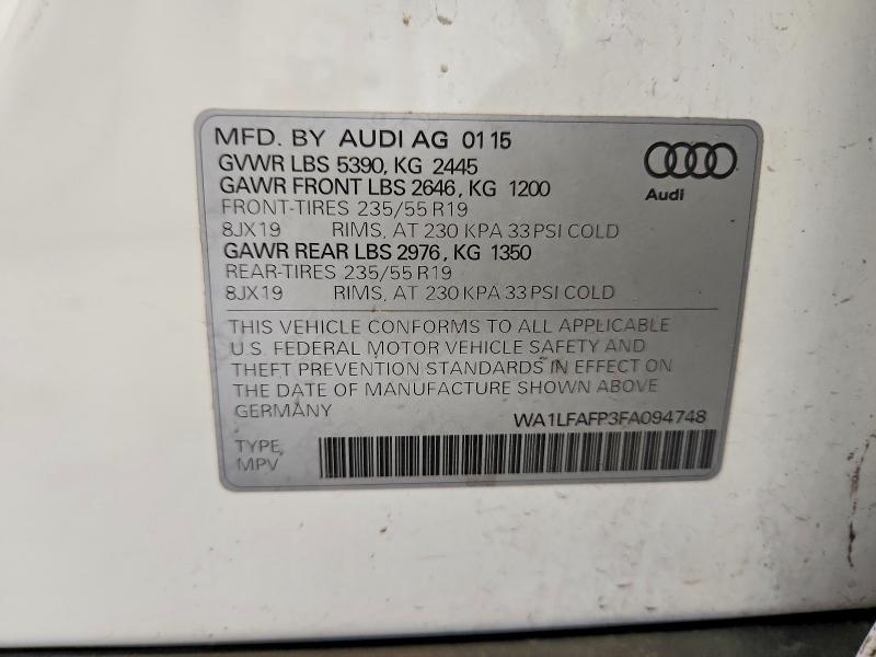 Aukcja sprzedaży 2015 Audi Q5, vin: WA1LFAFP3FA094748, numer aukcji: 63124216