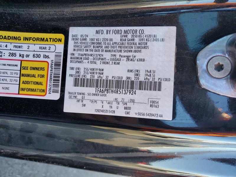 60710566 :رقم المزاد ، 1FA6P8TH4R5137924 vin ، 2024 Ford Mustang مزاد بيع