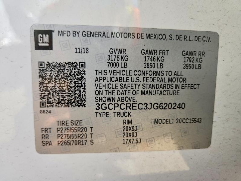 2018 Chevrolet Silverado მანქანა იყიდება აუქციონზე, vin: 3GCPCREC3JG620240, აუქციონის ნომერი: 59596706