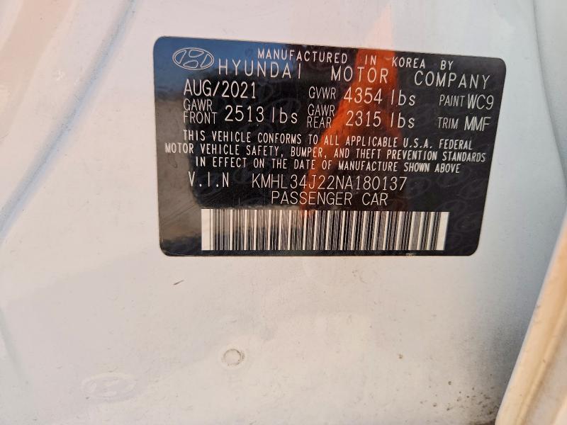 60040846 :رقم المزاد ، KMHL34J22NA180137 vin ، 2022 Hyundai Sonata مزاد بيع