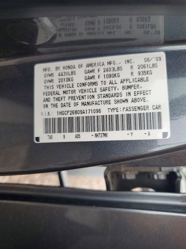 Продажа на аукционе авто 2009 Honda Accord, vin: 1HGCP26809A171096, номер лота: 63100026