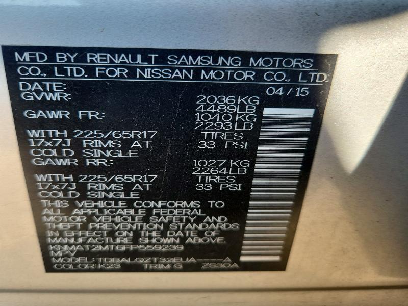 Продажа на аукционе авто 2015 Nissan Rogue, vin: KNMAT2MT6FP559239, номер лота: 61512346