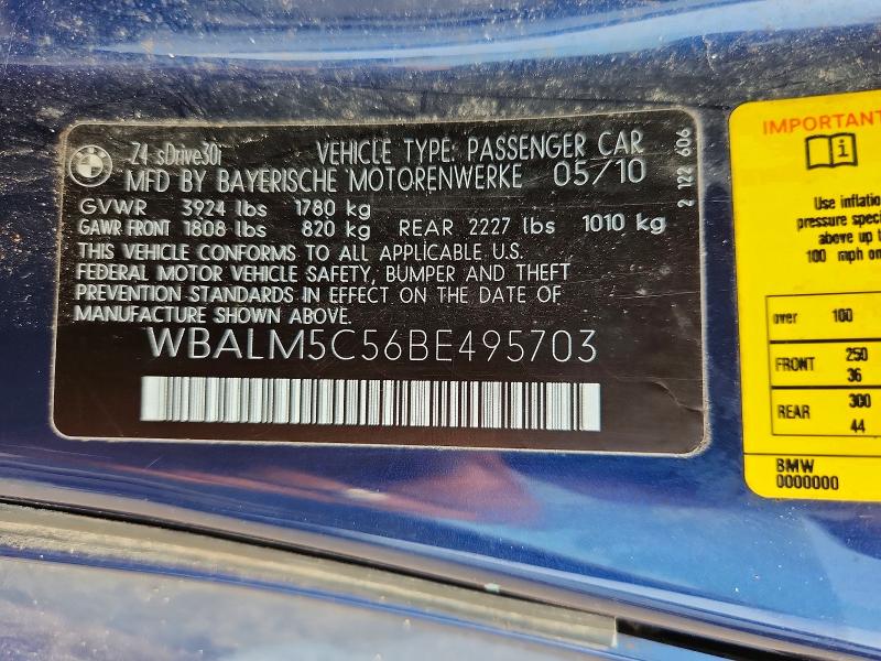 Aukcja sprzedaży 2011 Bmw Z4, vin: WBALM5C56BE495703, numer aukcji: 61591826