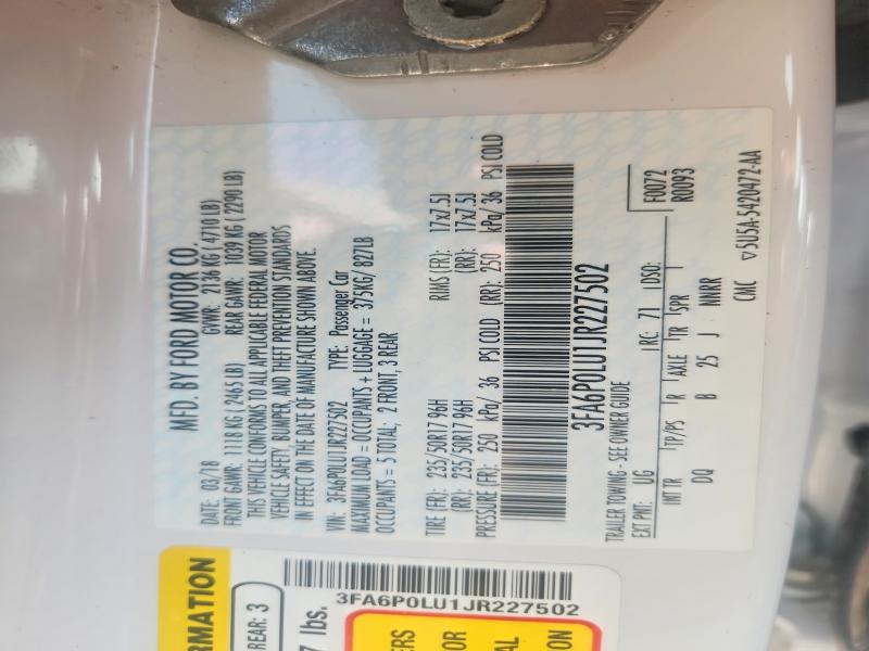 Продаж на аукціоні авто 2018 Ford Fusion, vin: 3FA6P0LU1JR227502, номер лоту: 62317436