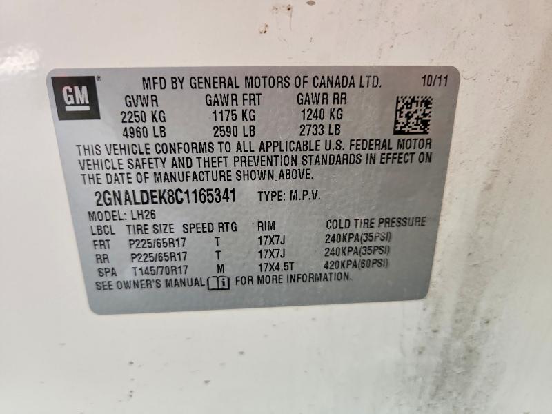 Продажа на аукционе авто 2012 Chevrolet Equinox, vin: 2GNALDEK8C1165341, номер лота: 62655386