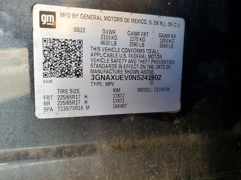 Продаж на аукціоні авто 2022 Chevrolet Equinox, vin: 3GNAXUEV0NS241902, номер лоту: 61862116