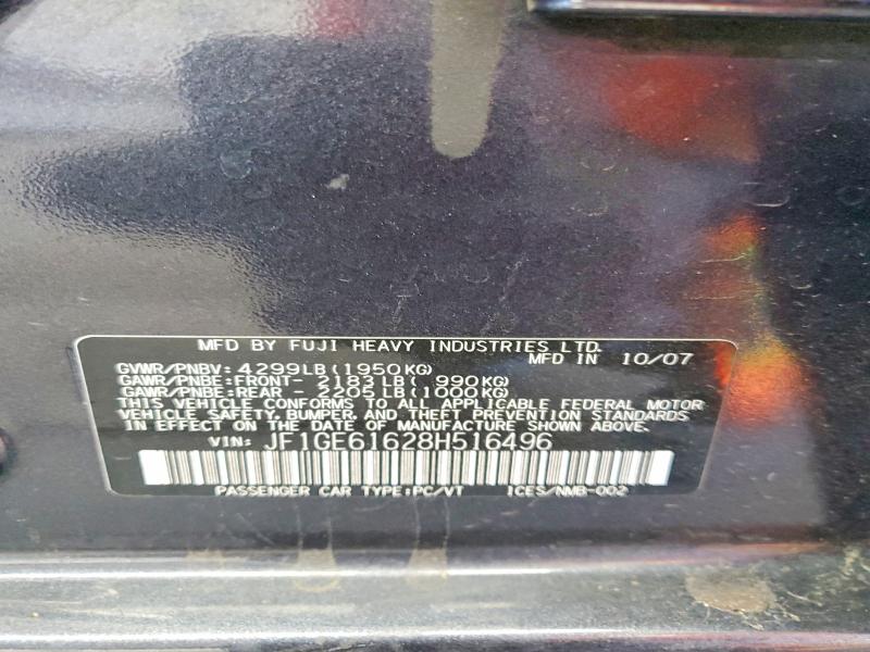Продажа на аукционе авто 2008 Subaru Impreza, vin: JF1GE61628H516496, номер лота: 59920796