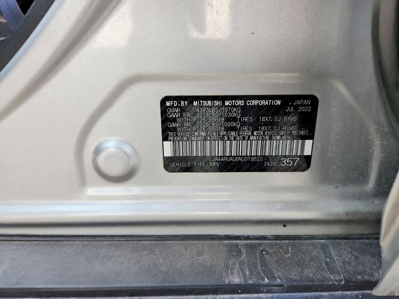 2022 Mitsubishi Outlander Sport მანქანა იყიდება აუქციონზე, vin: JA4ARUAU6NU019522, აუქციონის ნომერი: 62435356
