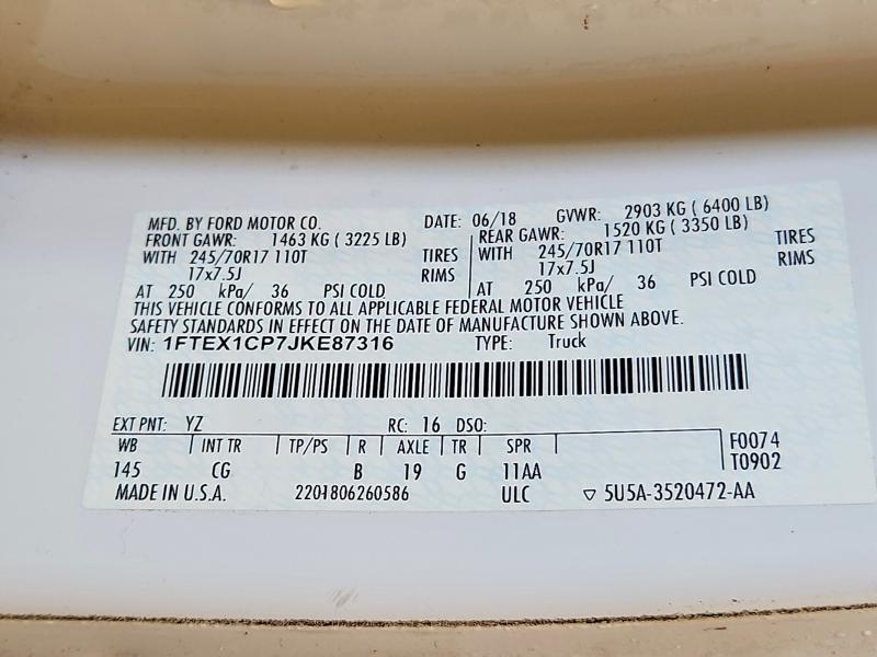 Aukcja sprzedaży 2018 Ford F150, vin: 1FTEX1CP7JKE87316, numer aukcji: 57261616