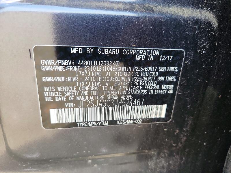 59030716 :رقم المزاد ، JF2SJAGC3JH524467 vin ، 2018 Subaru Forester مزاد بيع
