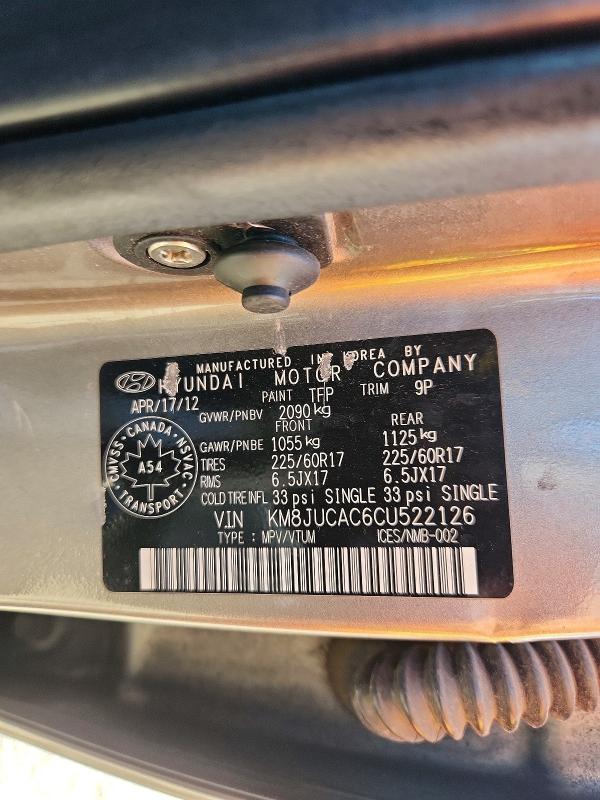 60331516 :رقم المزاد ، KM8JUCAC6CU522126 vin ، 2012 Hyundai Tucson مزاد بيع