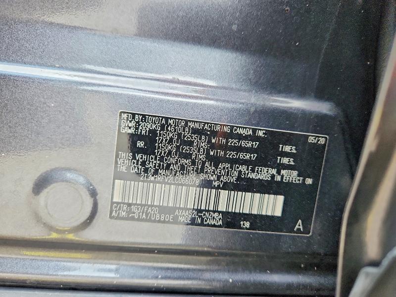 61550076 :رقم المزاد ، 2T3W1RFV2LC066078 vin ، 2020 Toyota Rav4 مزاد بيع