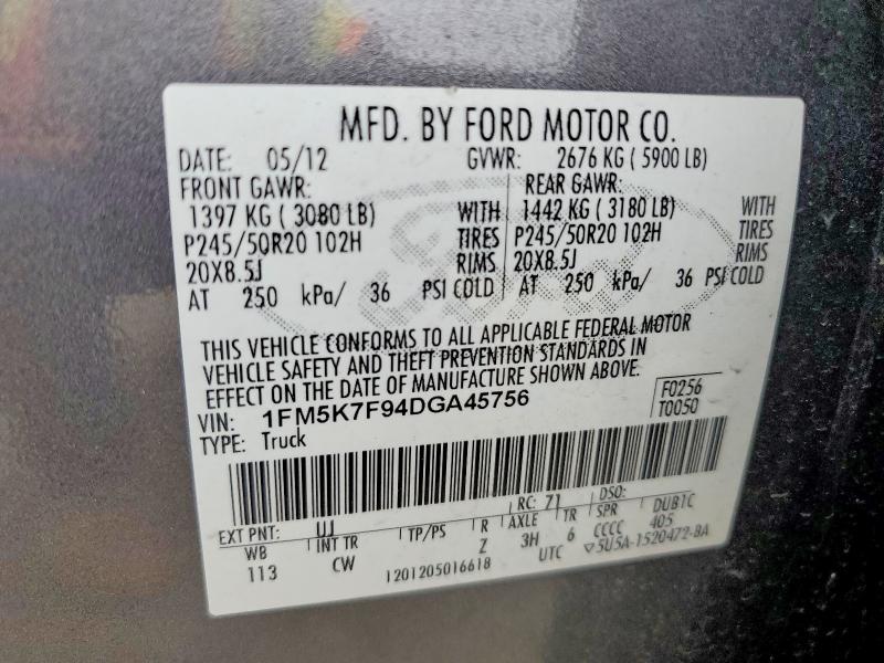 Aukcja sprzedaży 2013 Ford Explorer, vin: 1FM5K7F94DGA45756, numer aukcji: 59194506