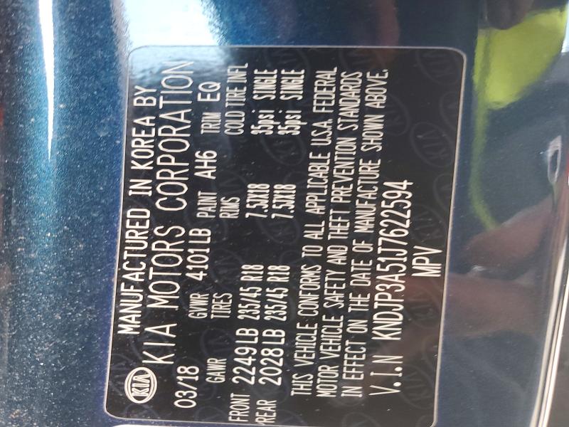 62482156 :رقم المزاد ، KNDJP3A51J7622594 vin ، 2018 Kia Soul مزاد بيع