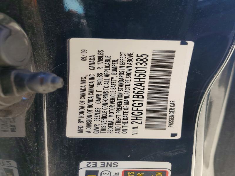 Продаж на аукціоні авто 2010 Honda Civic, vin: 2HGFG1B62AH501385, номер лоту: 61913176