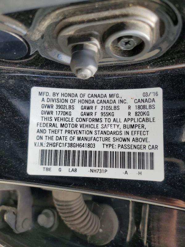Продажа на аукционе авто 2016 Honda Civic, vin: 2HGFC1F38GH641803, номер лота: 61807856