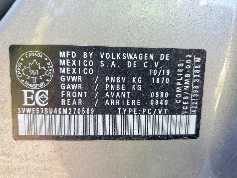 60667356 :رقم المزاد ، 3VWE57BU4KM270569 vin ، 2019 Volkswagen Jetta مزاد بيع