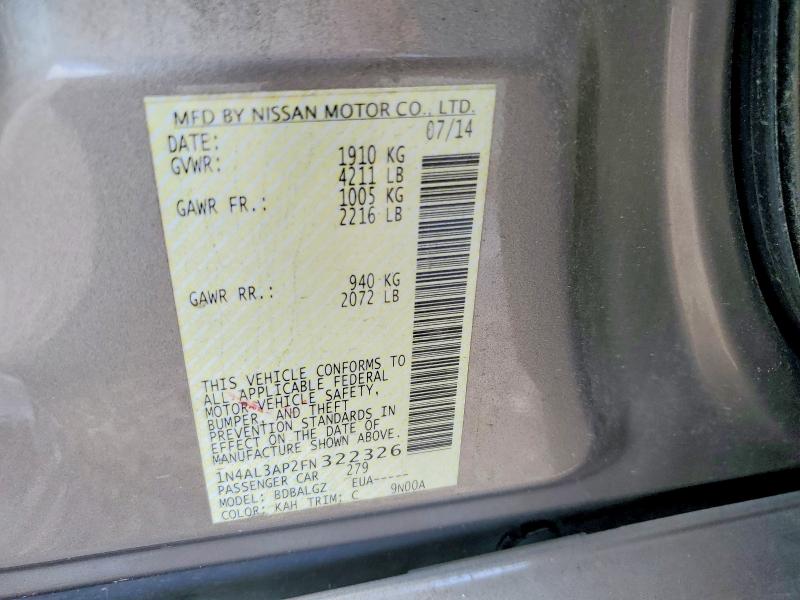 60197806 :رقم المزاد ، 1N4AL3AP2FN322326 vin ، 2015 Nissan Altima مزاد بيع