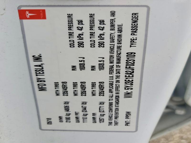 62534406 :رقم المزاد ، 5YJ3E1EA2JF023109 vin ، 2018 Tesla Model 3 مزاد بيع