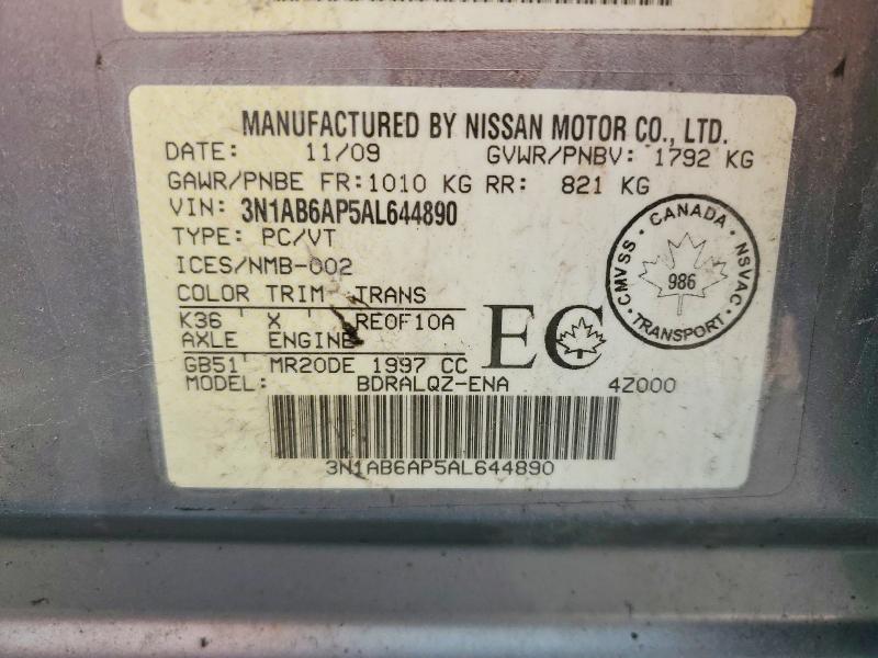 60003966 :رقم المزاد ، 3N1AB6AP5AL644890 vin ، 2010 Nissan Sentra مزاد بيع