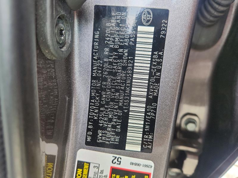 Продаж на аукціоні авто 2022 Toyota Camry Hybrid, vin: 4T1S31AKXNU589821, номер лоту: 60594606
