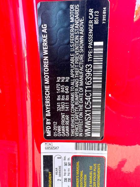 Продажа на аукционе авто 2012 Mini Cooper Coupe, vin: WMWSX1C54CT163963, номер лота: 61630596