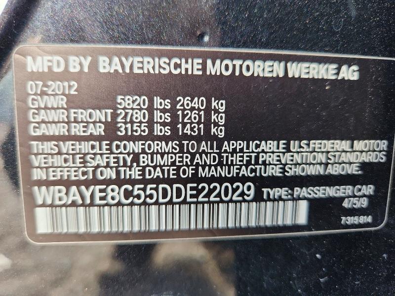 2013 Bmw 750 მანქანა იყიდება აუქციონზე, vin: WBAYE8C55DDE22029, აუქციონის ნომერი: 59769736