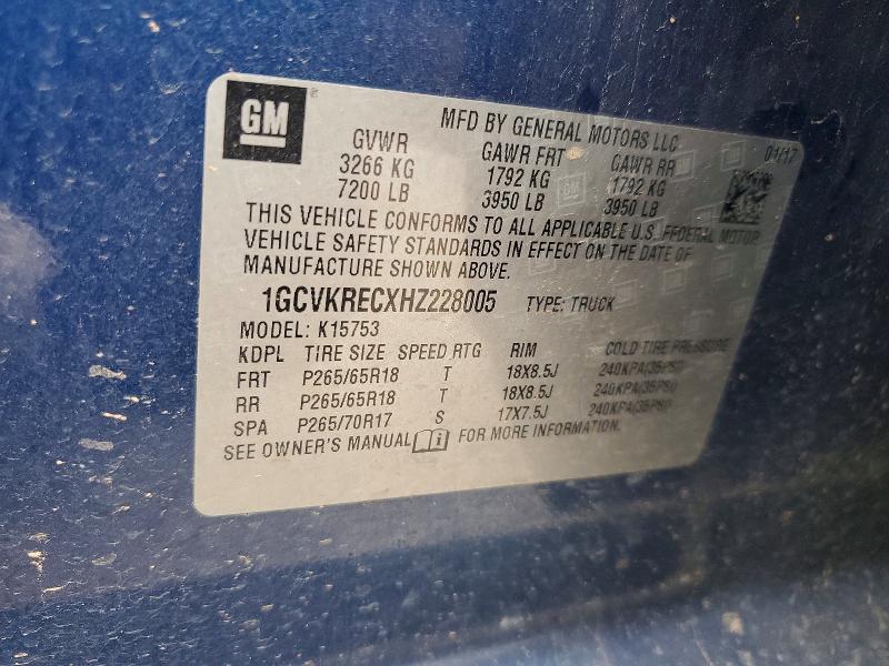 Продаж на аукціоні авто 2017 Chevrolet Silverado, vin: 1GCVKRECXHZ228005, номер лоту: 62241476