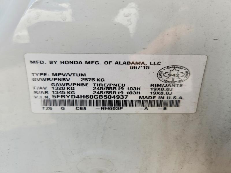 2016 Acura Mdx მანქანა იყიდება აუქციონზე, vin: 5FRYD4H60GB504937, აუქციონის ნომერი: 60805916