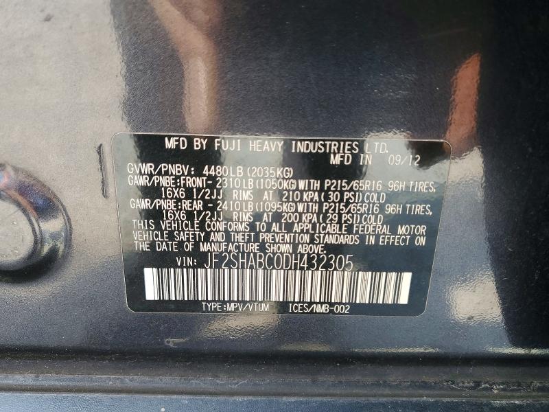 Продаж на аукціоні авто 2013 Subaru Forester, vin: JF2SHABC0DH432305, номер лоту: 61589566