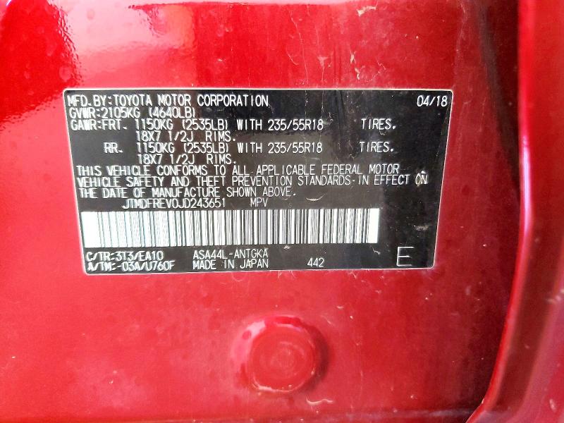 61317946 :رقم المزاد ، JTMDFREV0JD243651 vin ، 2018 Toyota Rav4 مزاد بيع