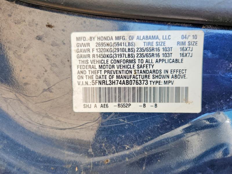 2010 Honda Odyssey მანქანა იყიდება აუქციონზე, vin: 5FNRL3H74AB076373, აუქციონის ნომერი: 62724296