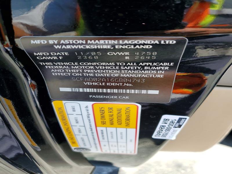 2006 Aston Martin Db9 მანქანა იყიდება აუქციონზე, vin: SCFAD02A16GB04743, აუქციონის ნომერი: 61328596