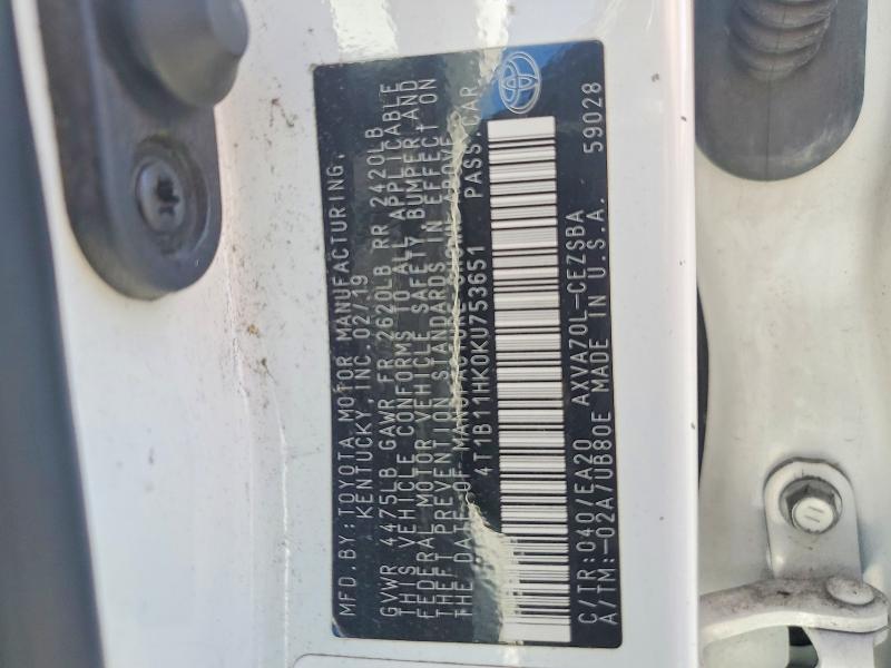 Продажа на аукционе авто 2019 Toyota Camry, vin: 4T1B11HK0KU753651, номер лота: 61600816
