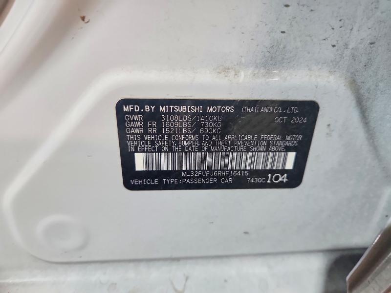 2024 Mitsubishi Mirage მანქანა იყიდება აუქციონზე, vin: ML32FUFJ6RHF16415, აუქციონის ნომერი: 61068126