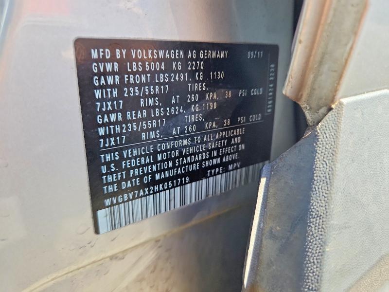 62689356 :رقم المزاد ، WVGBV7AX2HK051719 vin ، 2017 Volkswagen Tiguan مزاد بيع