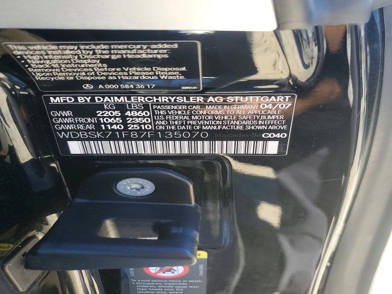 2007 Mercedes-benz Sl მანქანა იყიდება აუქციონზე, vin: WDBSK71F87F135070, აუქციონის ნომერი: 60030536